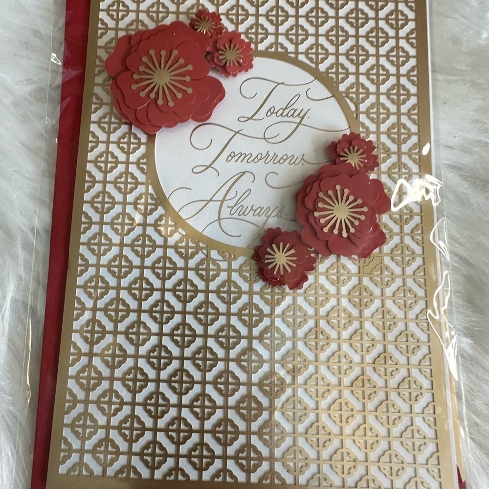 🩵5/$8 Elegant Red and Gold Floral Card